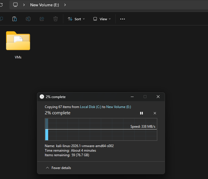 copying a 77gb file over to the fixed SSD at a rate of 300-400MB per second