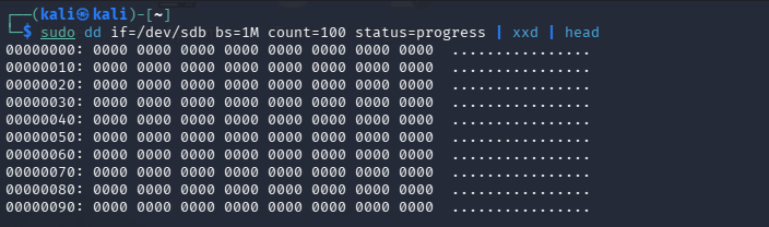 Kali shows all 0's in the terminal, indicating it worked